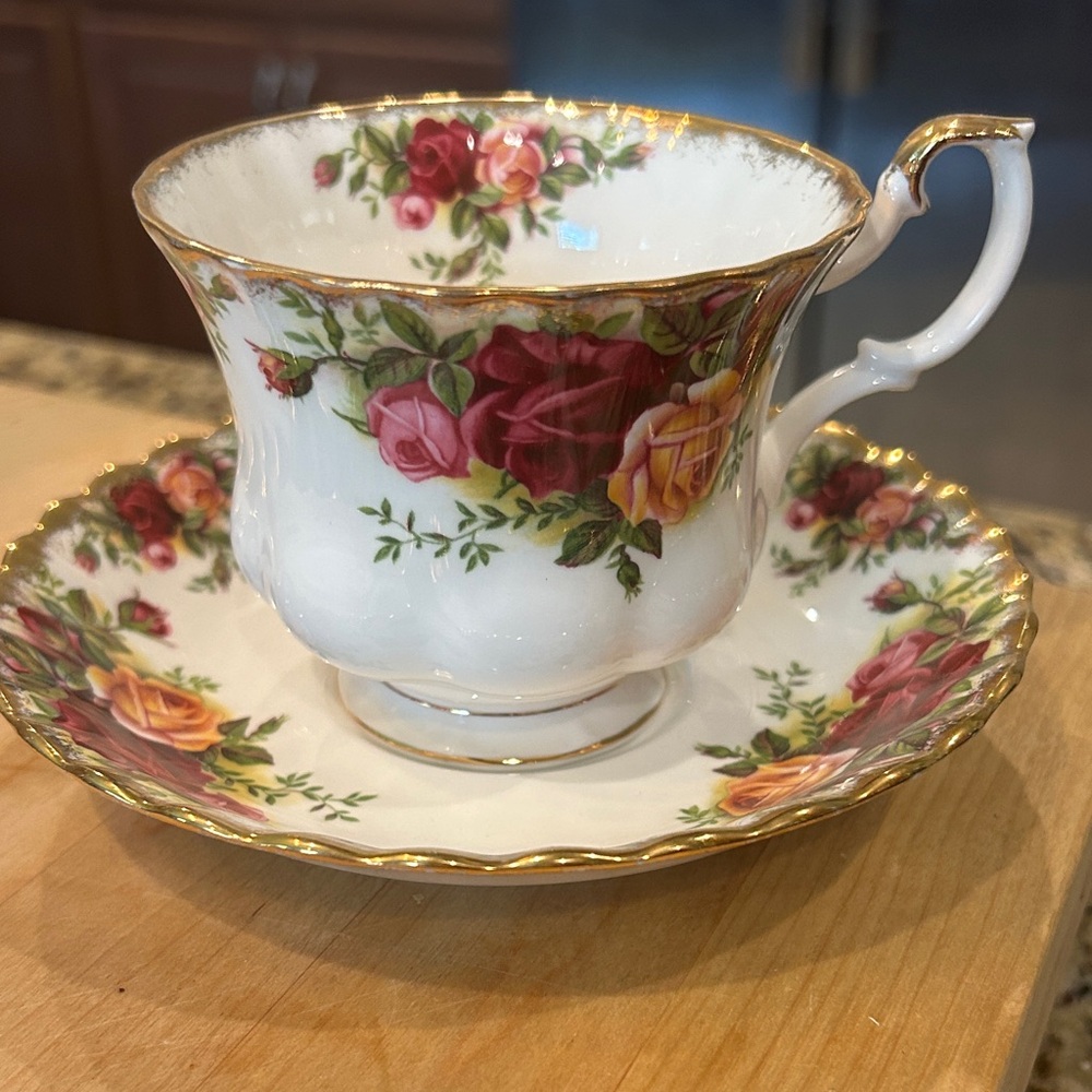 Royal Albert Rose and Gold Trim Teacup and Saucer